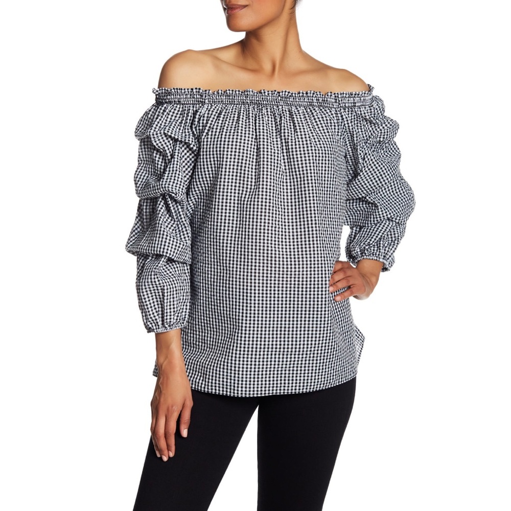 MAX STUDIO Off the Shoulder Gingham Top